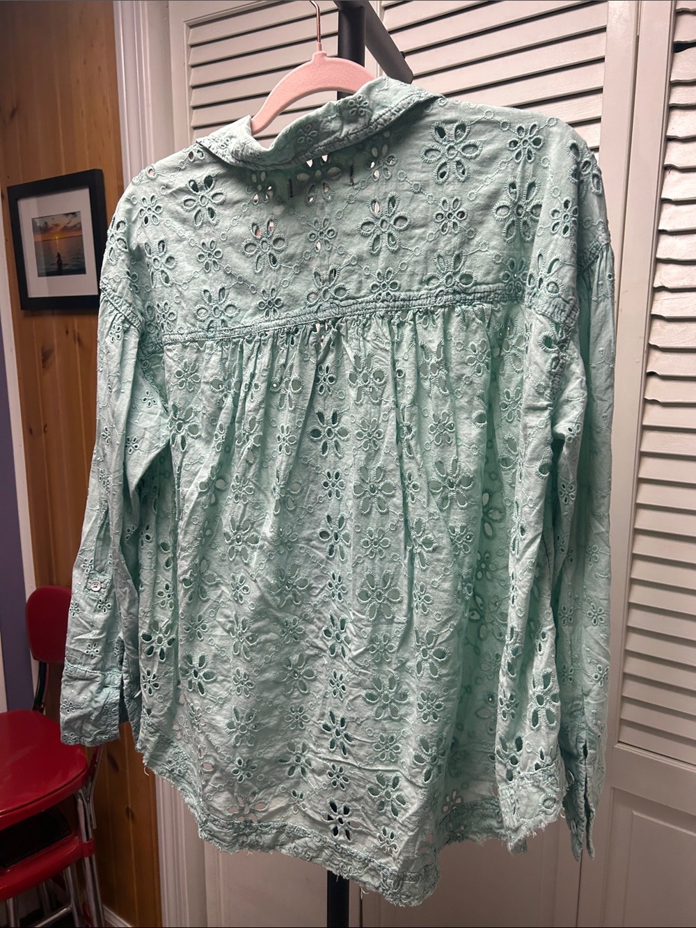 NWOT We The Free Light Green Eyelet Button-Down Shirt - Picture 8 of 8